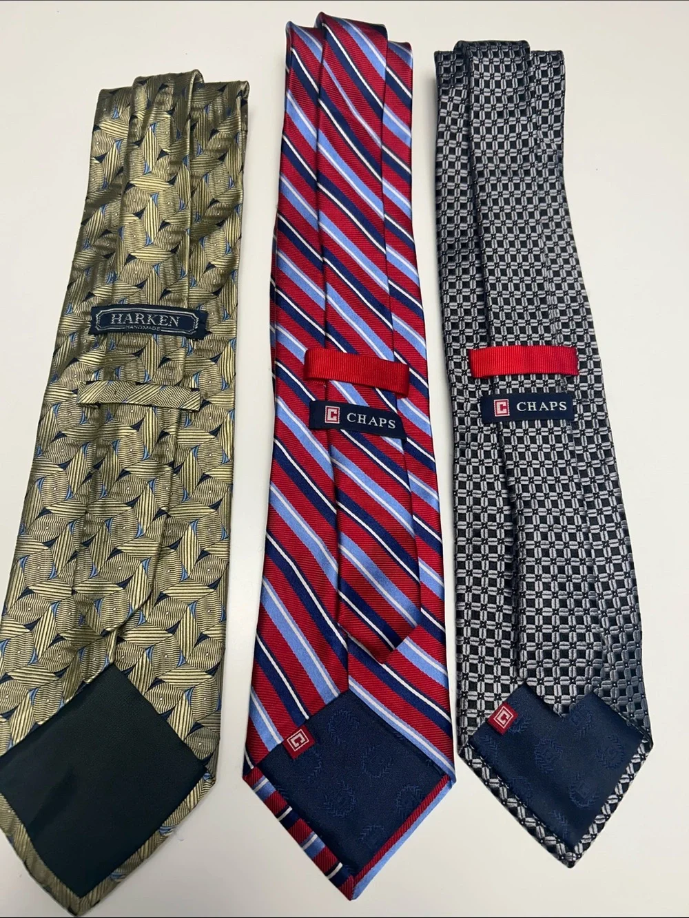 Men’s Necktie Bundle Lot of 3 - Chaps & Harken 100% Silk Geometric / Striped